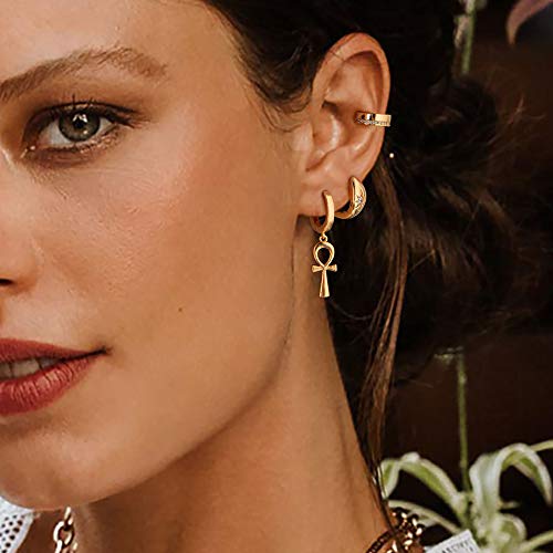 Mevecco Gold Dainty Dangle Hoop Earrings for Women 14K Gold Plated Delicate cute Geometric Triangle Cone Dangle Earrings2