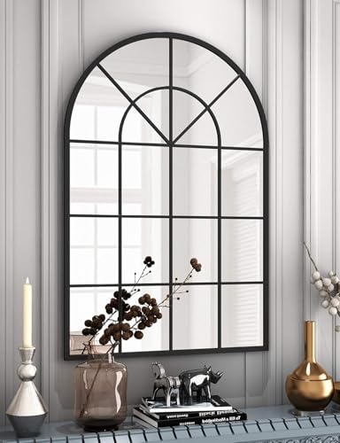 Image of MKH Metal Wall Decor Arch Mirror, Black, Modern Window Frame