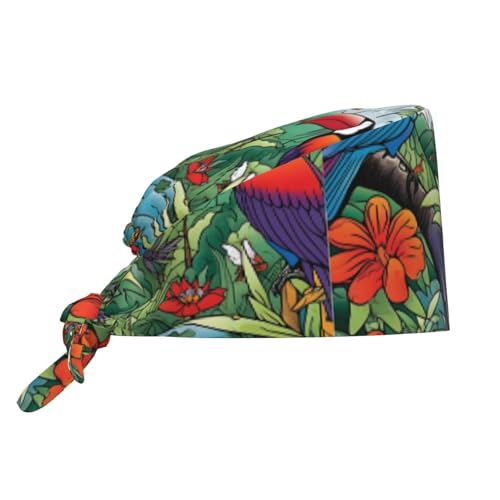 Gorro de trabajo transpirable con diseño de dibujos animados, loro, tucán, enfermería, médico, cirujano, unisex, vendaje elástico