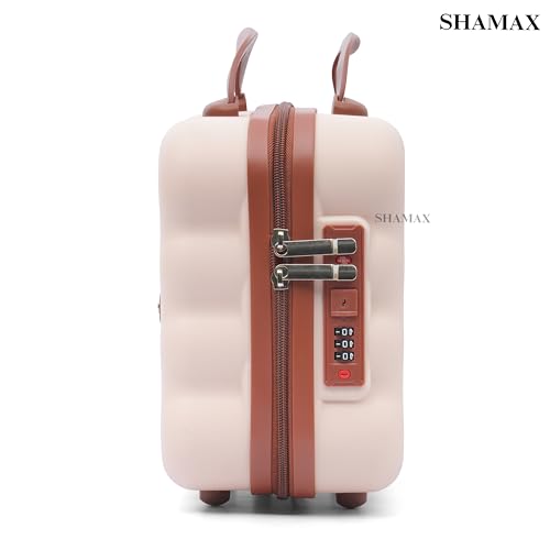 Image of SHAMAX Hard Shell Mini Luggage Cosmetic Case - Portable Vanity Case (30x30x15 cm) Travel Makeup Organizer with TSA Number Lock, Gift for Women and Girls (Beige Brown)