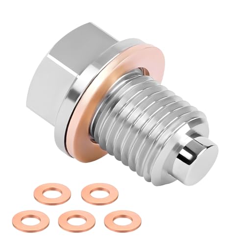 M14x1.5 Magnetic Oil Drain Plug, Oil Sump Plug with 5 Sump Plug Washer, Stainless Steel Oil Plug Replacement for Most Cars Motorcycle