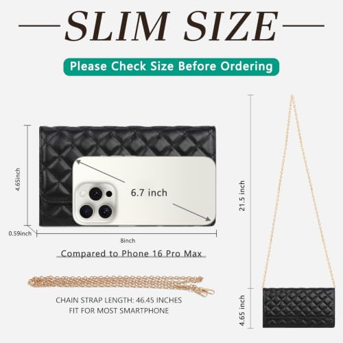 U+U Small Crossbody Bags for Women, Quilted Leather Bag with Removable Chain, Card Slots & Phone Pocket - Lightweight Purse Wallet (Black) — view 4