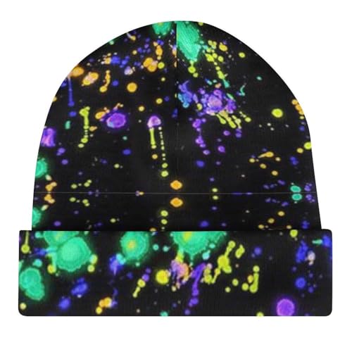 Rainbow of Neon Paint Splatters Kids Beanie Hat for for Girls Boys Children Cap Winter Knitted Chemo Cancer Headwear Accessories Gifts Decoration4
