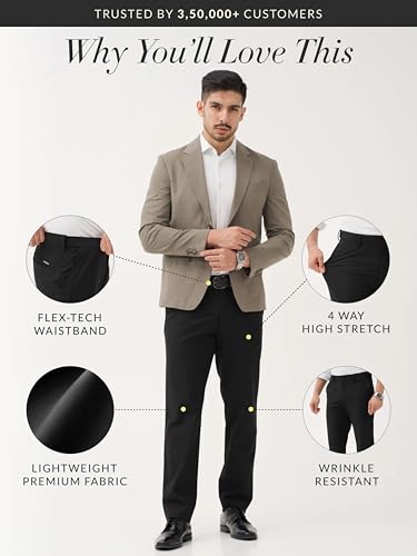 Image of The Pant Project Luxury PV Lycra Stretchable Formal Pants for Men | Stylish Relaxed Fit Men's Wear Trousers for Office or Party | Mens Fashion Dress Trouser Pant