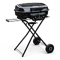 Brand-Man Portable Propane Gas Grill with Folding Cart and Push-Button Ignition, Standup Design for Camping, Tailgating, Backyard BBQ, Patio, Outdoor Cooking (Black)