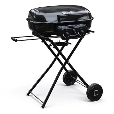 Brand-Man Portable Propane Gas Grill with Folding Cart and Push-Button Ignition, Standup Design for Camping, Tailgating, Backyard BBQ, Patio, Outdoor Cooking (Black)