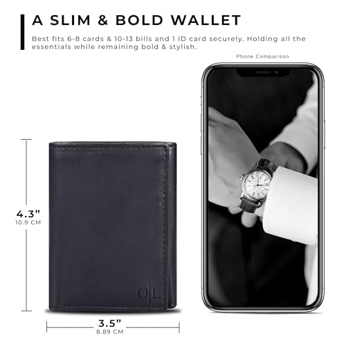 Image of Tri fold Leather Wallet for Men with RFID | Slim Wallets for Men with 1 ID and 6 Credit card slots | Front Pocket Minimalist