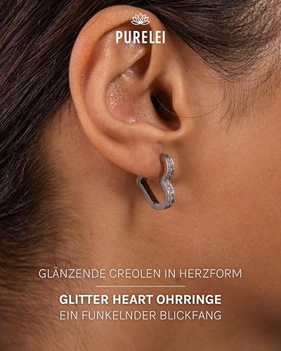 Purelei Glitter Heart Ohrringe (Silber) – Damenohrringe aus langlebigem Edelstahl – Wasserfeste Ohrringe Damen – 16 x 17 mm Größe… – Ansicht 2