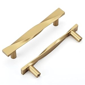 Goldenwarm 10 Pack Gold Cabinet Handles Gold Drawer Pulls Kitchen Drawer Pulls Solid Zinc Alloy Cabinet Handles Kitchen Door Hardware for Bedroom Cupboard Dresser, 3Inch Hole Center