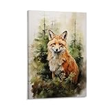 FYFMUSHE Kunstdruck auf Leinwand, Vintage-Fuchs, rustikal, 