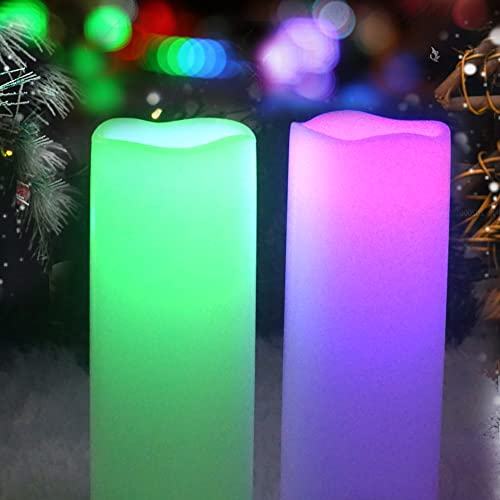 Image of CANDLE CHOICE Waterproof Outdoor Color Changing Flameless Candles Remote Timer White Realistic Flickering Battery Operated Electric LED Pillars for Wedding Christmas Decoration Teen Girls 3 inchx8 inch 2PCS
