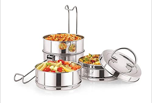 Image of Steel Tiffin Box for Lunch | Durable, Rust Proof, Food Grade Steel | Lunch Box for School, Office, Camping, Hiking | Easy to Clean & Keeps Food Fresh (3 Tier)