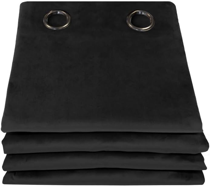 Moondream DecibelControl™ 4-in-1 Soundproof Room Divider Curtain | Noise Reduction | Thermal Insulation | 100% Blackout | Patented | Velvet | Grommet | 52" W x 108" L | Black - Deep Black MC710
