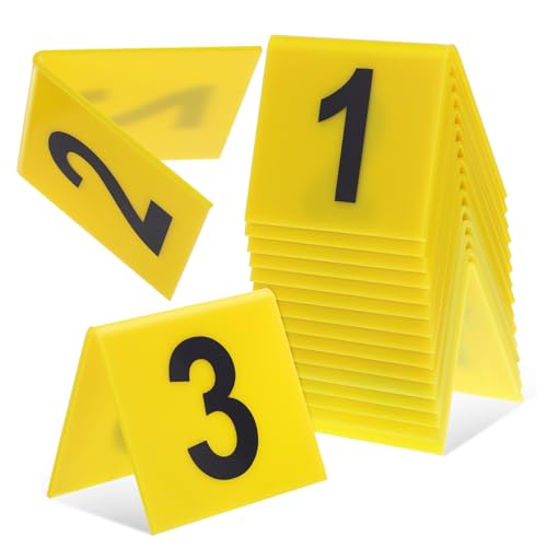 PEPLAYTAL 15 peças marcadores de mesa acrílicos com números design triangular amarelo e preto para restaurantes decoração e sinalização estável