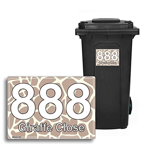 GIRAFFE - Personalised Wheelie Bin Sticker/Vinyl Labels with House Number & Street Name - Size A5 [4 Pack]