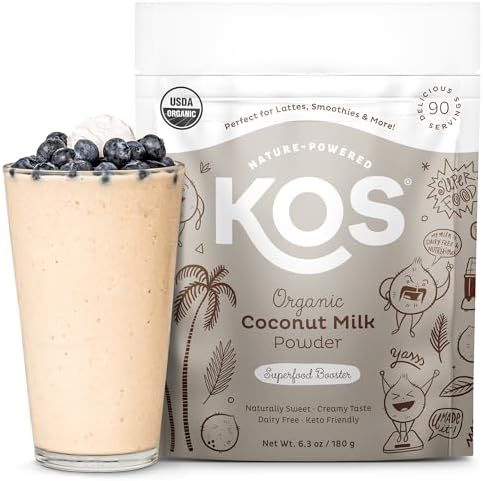 KOS Organic Coconut Milk Powder, USDA Certified - Sugar Free & Plant Based Creamer for Coffee, Tea, Smoothies - Vegan, Keto, Paleo Friendly, Non GMO, Gluten & Dairy Free - 90 Servings Resealable Bag