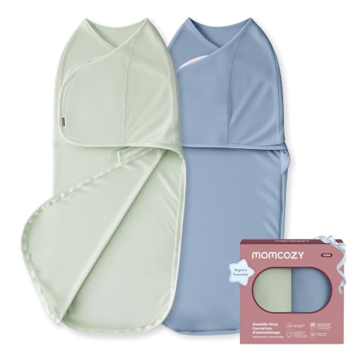 Momcozy Swaddles for Newborns Quiet Fastener Swaddle Suitable for Infant 0-3 Months New-Parent-Friendly Sleep Sack Reduce Startle Reflex Newborn Boys Girls Registry Essentials 2-Pack Serenity