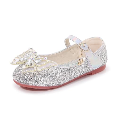 Girls' Princess Mary Jane Ballet Flats Glitter Front Bow Flower Wedding Party Dress Shoes for Toddler and Little Kids Sizes