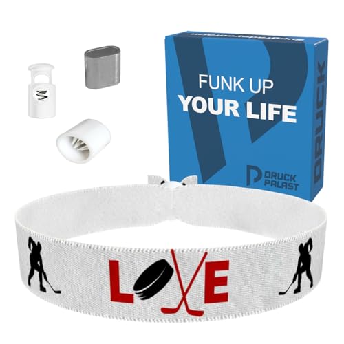 Eishockey weiß Stoffarmband - Wasserfestes Satinarmband - Sportliches Accessoire für Eishockey-Fans - Geschenk für Sportbegeisterte - Eishockey Merchandise - Teamgeist Armband