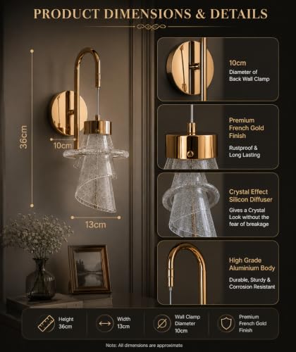 Image of FILLISKA Luxurious LED Wall Lamp for Home with Adjustable Colour Changing Function(1 Year Warranty) (French Gold-A043)