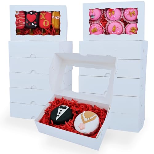 100PCS 7x438x112 Inch Cookie Boxes with Window Chocolate Truffle Boxes Orec Boxes Pastry Bakery Boxes Dount Boxes Browine Soap Treat Boxes for Party Favors Wedding Christmas Valentine's