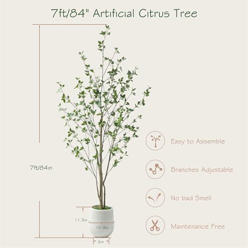 Bellacat 7ft Minimalist Artificial Citrus Tree with Large Exquisite Planter, 84in Faux Citrus Tree with Realistic Leaves, Faux Tree Indoor Outdoor for Home Office Living Room Bedroom Porch Decor. by bellacat - Image 5