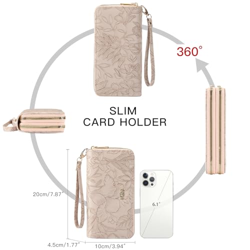 Image of RNIEGA Wallets for Women RFID Blocking Leather Women's Wallet Large Capacity Double Zip Wristlet Clutch | Credit Card Holder Ladies Phone Purse