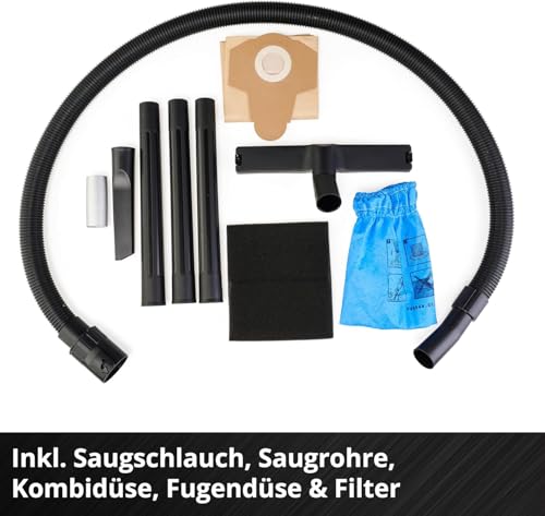 Einhell Akku-Nass-Trockensauger TC-VC 18/15 Li-Solo Power X-Change (Lithium-Ionen, Kunststoffbehälter 15 l, 4 Rollen, inkl. Saugschlauch, div. Filter, ohne Akku u. Ladegerät)