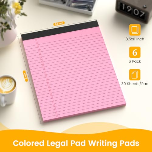 Legal Pads 8.5 x 11 Colored Note Pads, 6 Pack Wide Ruled Notepads 8.5 x 11 Lined Paper, Colored Notebook Paper Writing Pads 30 Sheets per Colored Paper Pads 8.5 x 11 for Home Offic image 4