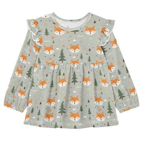 Fox Head Tree Girls Shirts Cotton Long Sleeve Ruffle Toddler Tee Tops