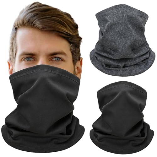 2 Pack Winter Neck Warmer & Ski Face Mask for Men&Women - Cold Weather Fleece Neck Gaiter for for Skiing, Running, Motorcycle (Black + Dark grey)