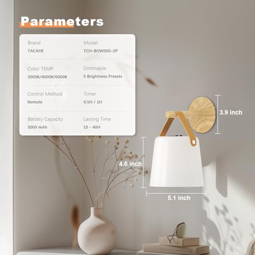 Lámpara de pared inalámbrica TACAHE ideal para cámper con batería de 5000 mAh 6
