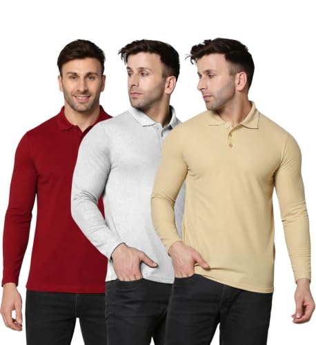 Image of INKKR Men's Soild Full Sleeve Polo Neck T-Shirt Combo