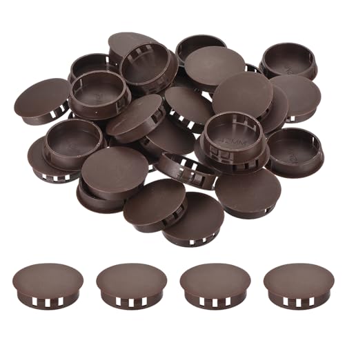 Image of MECCANIXITY 64PCS 45mm(1 3 /4 inch) Brown Plastic Hole Plugs, Flush Type Panel Hole Plugs Insert End Caps for Locking Hole Tubes Furniture Cabinet