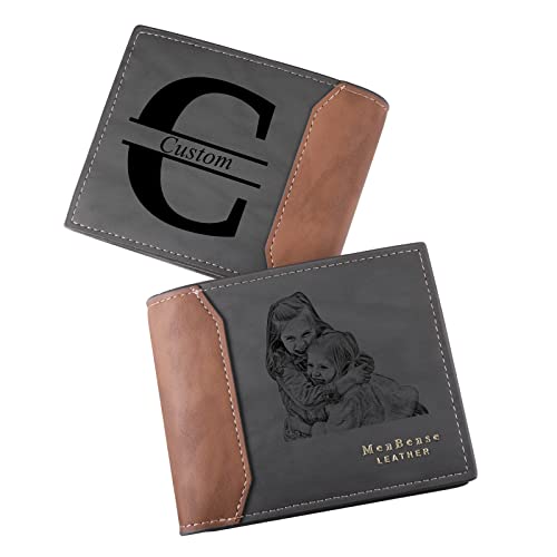 INBLUE Personalized Engraved Bifold Wallet, Custom Leather Wallet with Photo & Text Engraved, Gifts for Men Husband Dad Son Groomsmen(S3 Black)