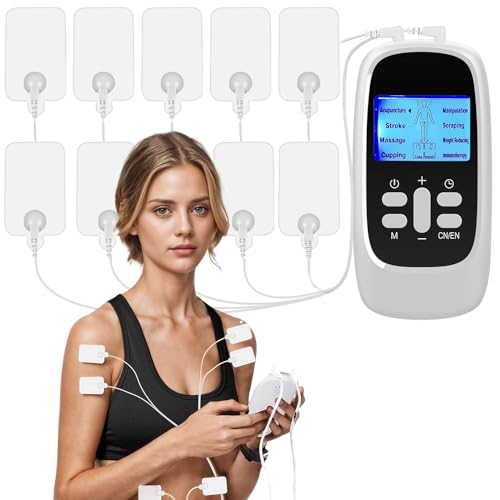 SGZIOO Tens Machine for Pain Relief, Dual Channel Tens Machine with 8 Massage Modes 10 Patches, Tens Machine for Back Pain Muscle Neck Shoulder Pain Relief