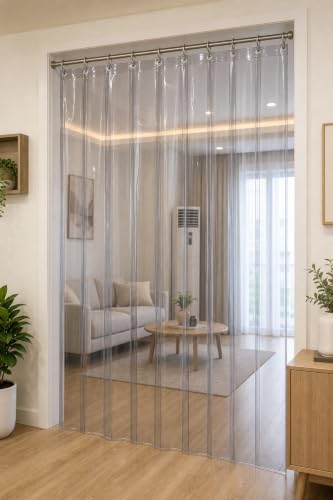 Image of CASA-NEST 0.30mm PVC AC Curtain Thick Transparent 4.5 FT X 8 FT or 54 inch x 96 inch Curtain0038