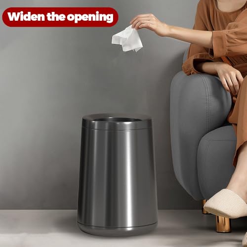Image of 10L /2.6 Gallon Black Tall Wastebasket,Brush Brass Bathroom Garbage Can,Open Top Trash Can for Bathroom,Bedroom,Hotel,Kitchen,RV (Black Gold)