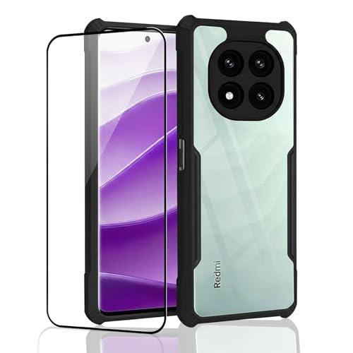 Image of Back Cover Case + Screen Protector for Redmi Note 14 Pro Plus 5G | Transparent & Black Mobile Phone Back Case Cover for Redmi Note14 Pro Plus 5G | Camera Protection | TPU & PC Black Case