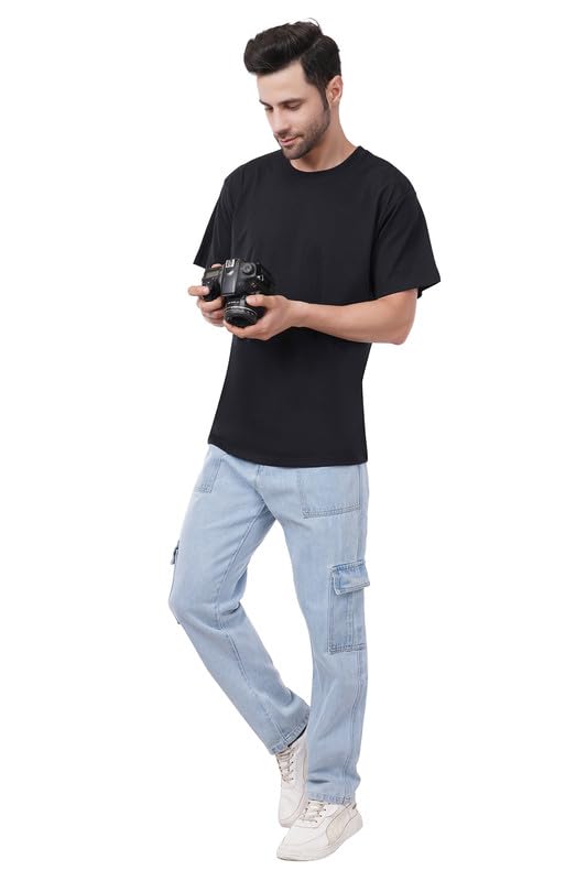 Image of tinies Cotton Tshirt Crew Neck Mens Plain Solid Regular Fit Half Sleeve Mens T-Shirt (Combo Set of 3) Black Size 2XL