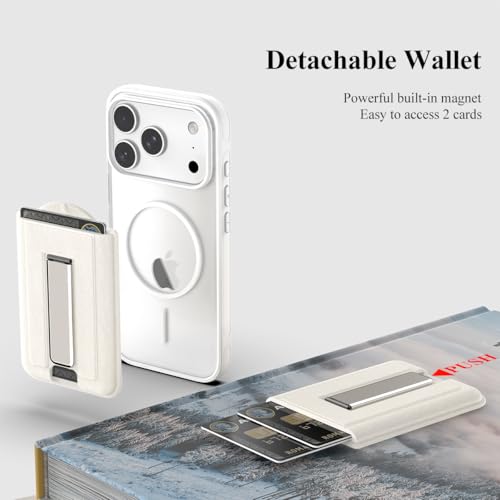Image of Nvollnoe for iPhone 17 Pro Case with Card Holder & Screen Protector, Compatible with Magsafe, Built-in Kickstand, Detachable Magnetic Wallet Case for iPhone 17 Pro(Clear)