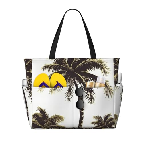 Beach Bags For Women Large Waterproof Sandproof Beach Tote Bag Lightweight Zipper Carry On Bag Palm Tree Pool Bag For Gym Travel Vocation