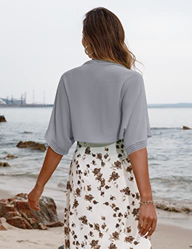 Image of Totatuit Women's Short Sleeve Bolero Shrug for Dresses Open Front Knit Cropped Cardigan Loose Sheer Cardigan Sweater