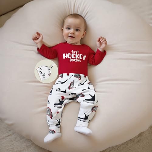 Newborn Baby Boy Hockey Clothes First Hockey Season Long Sleeve Romper Pants Beanie Hat Set 3Pcs Coming Home Outfit2