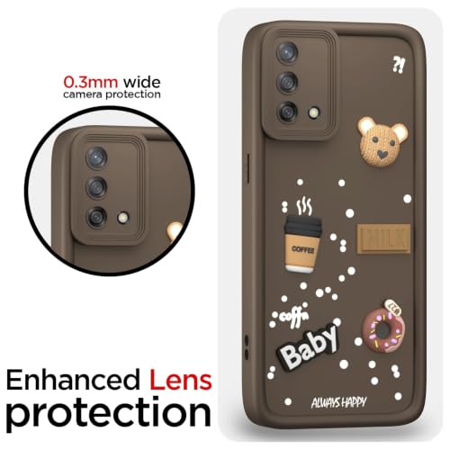 Image of Bintage Cute Fun Ball | Taddy Cartoon 3D Smiley Coffee Cup | Milk Donut | Full Camera Protection Back Cover Compatible for Oppo CPH2223 / Oppo F19s - Brown