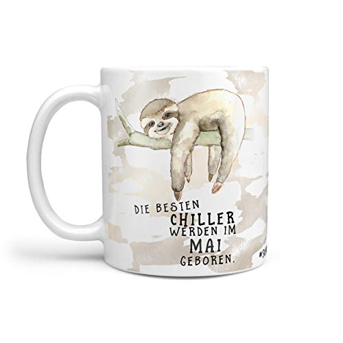 Vorderseite von Sunnywall® Kaffeebecher Monats-Tasse Geburtstags-Tasse Geschenk-Tasse schwarz inkl. gratis Geschenkkarte Die besten Chiller Werden im (Mai geboren)