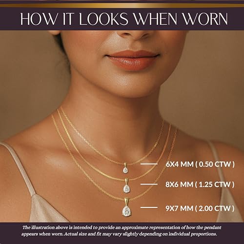 14K Solid White or Yellow Gold Lab Grown Moissanite Solitaire Pendant Necklace | Solid Bail | Round, Oval, Pear, Cushion, Emerald Cut | Pendant Only |Luxury Gift, Birthday, Anniversary, Mothers Day3