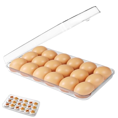 Pidea shop Egg holder for fridge - deviled egg containers with lid Clear Stackable Plastic Egg Holder Space-Saving 18 Egg refrigerator Organizer (Clear Pack of 01)
