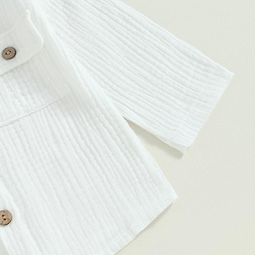 Gueuusu Toddler Boys Girls Linen Outfit Long Sleeve Button Up Shirt and Long Pants Set Holiday Baptism Photoshoot Outfit4