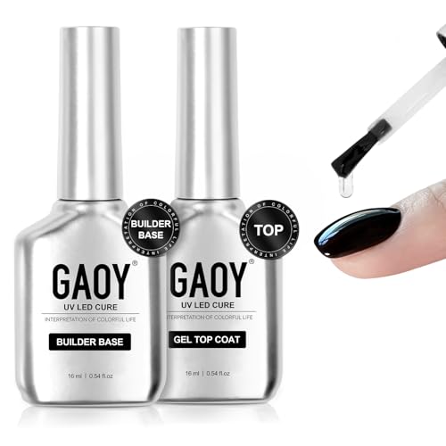 GAOY Glossy Gel Top Coat and Builder Base Set, 2 Pcs 16ml Glassy Top Coat and Clear Rubber Base Nail...